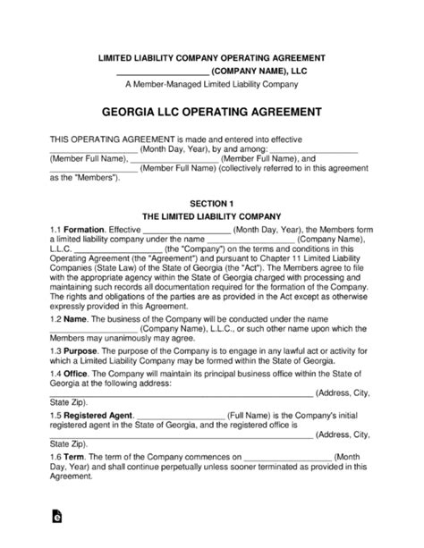 Free Georgia Llc Operating Agreements 2 Pdf Word Eforms
