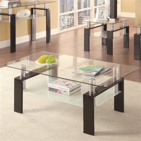 Brown bronson 4 legs coffee table with storage. Tempered Glass Coffee Table