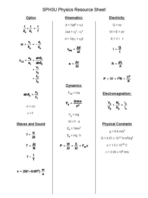 Physics 11 Formula Sheet | PDF | Physical Phenomena | Force