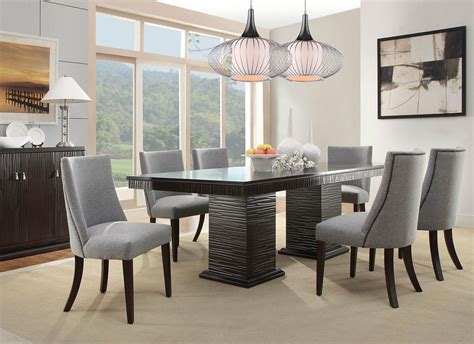 New Luxe Modern Espresso 7 Piece Dining Room Rectangular Table And Gray
