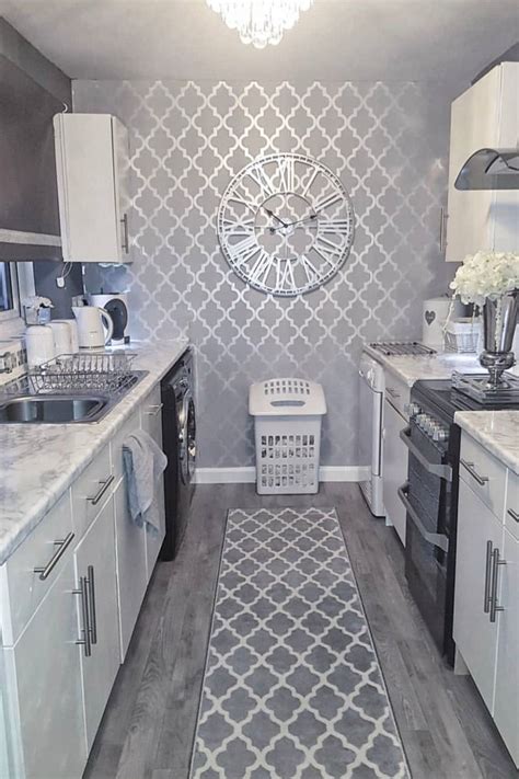 25+ grey kitchen ideas (modern accent grey kitchen design) #farmhousestyle #colorpallets #modern #gloss #decor #small #rustic #backsplashes #colourpalettes #light #dark. Camden Trellis Wallpaper Soft Grey Silver | Decor home ...