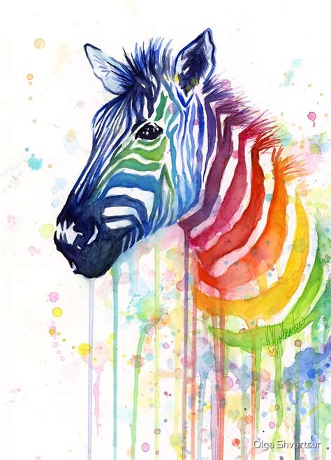 Rainbow Zebra Watercolor Animal Painting By Olga Shvartsur Redbubble