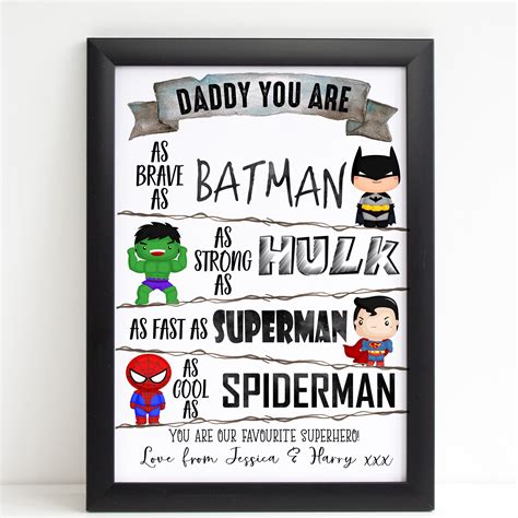 Fathers Day Print Daddy You Are A Superhero Personalised Poster T F
