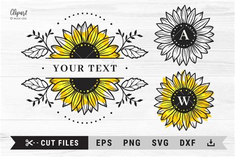 Sunflower Svg Split Monogram Svg Sunflower Cut Files
