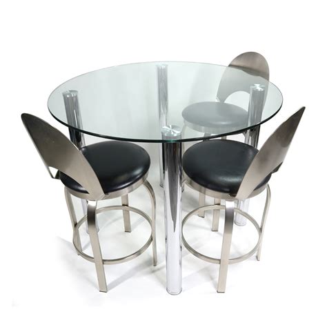 Modern Round Glass Chrome Leg Bar Height Pub Height Dining Table