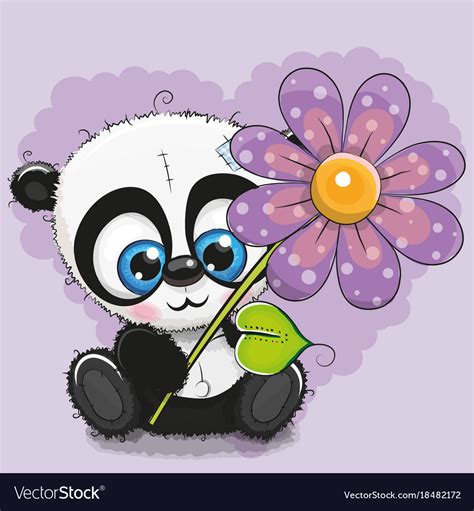 Greeting Card Panda With Flower Royalty Free Vector Image