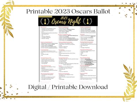 2023 Oscars Ballot 95th Academy Awards Party Games Oscars 2023