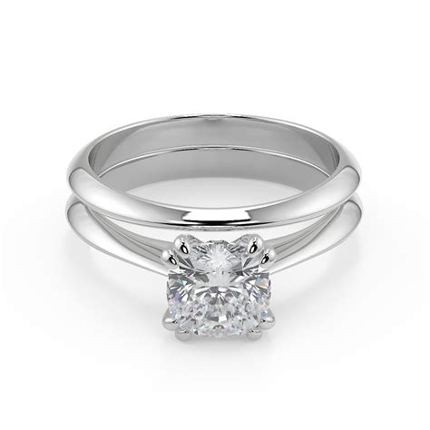04 Ct Cushion Cut Double Prong Solitaire Diamond Engagement Ring Set