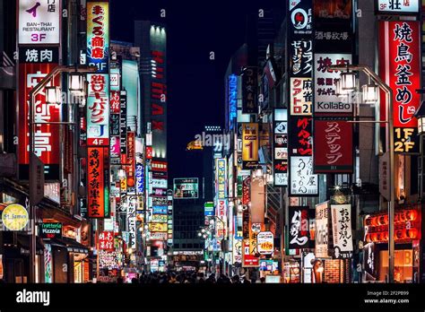 Billboards And Neon Signs In Shinjuku Kabuki Cho District Also Known As
