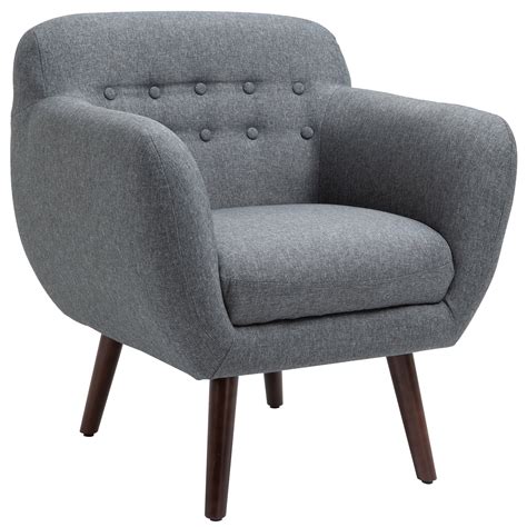 Homcom Single Sofa Chair Wsoft Linen Touch Fabric Button Tufting Mid
