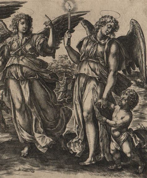 Angels 1585 Framed Set Of 2 Plates Historic Bibles Engravings