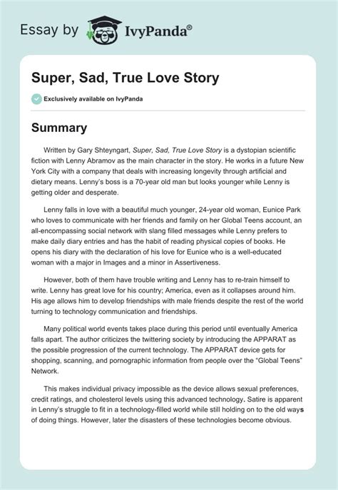 Super Sad True Love Story 617 Words Essay Example