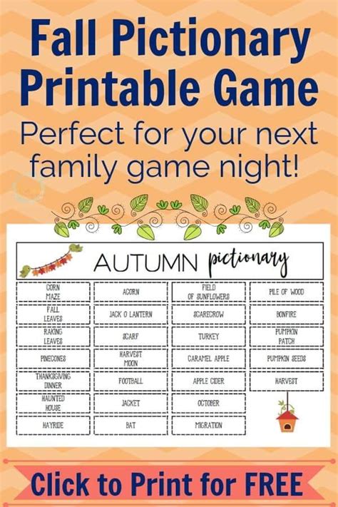 Fall Pictionary Printable Board Game For Kids Printable Board Games