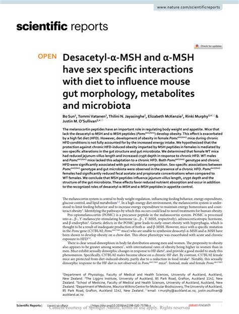 Pdf Desacetyl α Msh And α Msh Have Sex Specific Interactions With Diet To Influence Mouse Gut