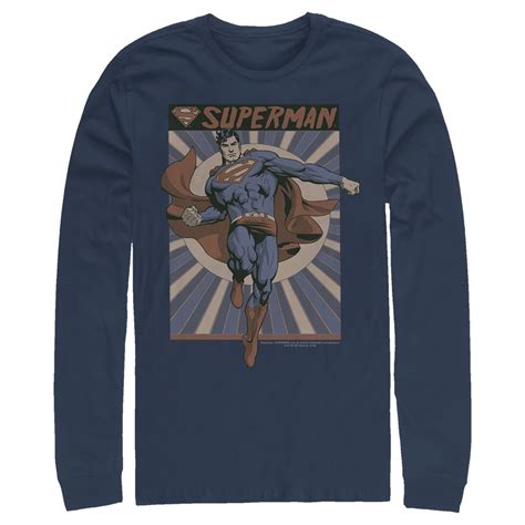 Superman Mens Superman Classic Hero Pose Long Sleeve Shirt Navy Blue