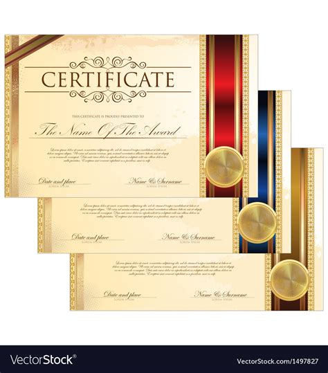 Golden Certificate Template Set Royalty Free Vector Image