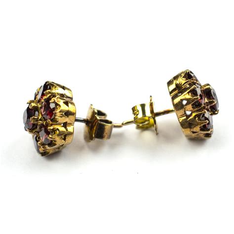 Antiques Atlas Vintage Garnet Flower Cluster Earrings 9ct Gold