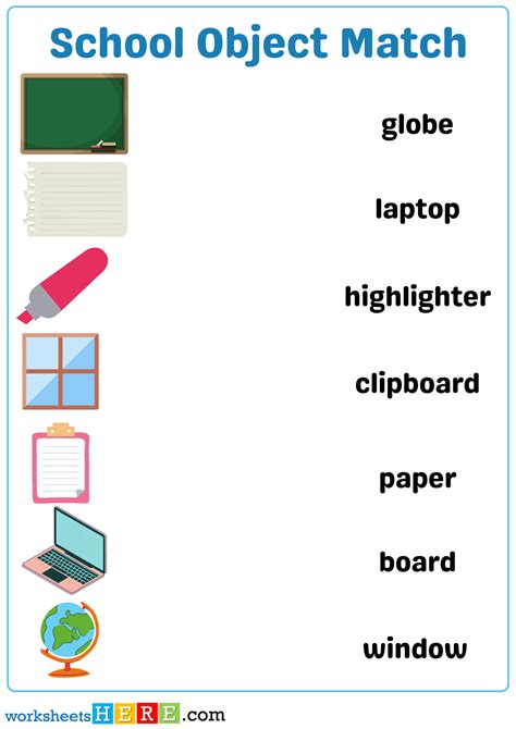 Classroom Object And Word Matching Activity Worksheets For Kids