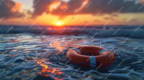 Premium Photo | Solitary lifebuoy floats on the open sea a symbol of