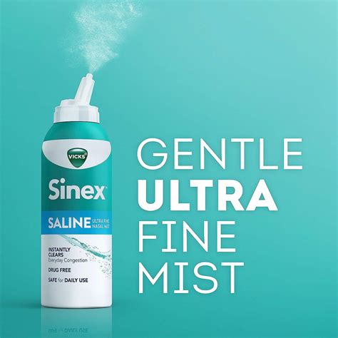 Vicks Sinex Saline Nasal Spray Drug Free Ultra Fine Mist Clear