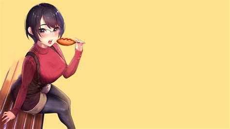 Anime Manga Anime Girls Simple Background Anime Girls Eating Eating Pantyhose Boobs