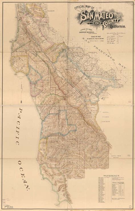 Vintage Print Of San Mateo County California Map On Canvas Etsy San