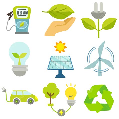 아이콘 플랫 세트 녹색 에너지 생태 최소한의 스타일 친환경 에너지 아이콘 세트 초록 Png 일러스트 및 Psd 이미지 무료