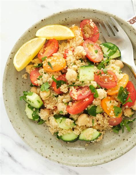Quick and easy to make, this salad keeps well and tastes best at room temperature; Lemon Couscous Salad with Chickpeas - The clever meal