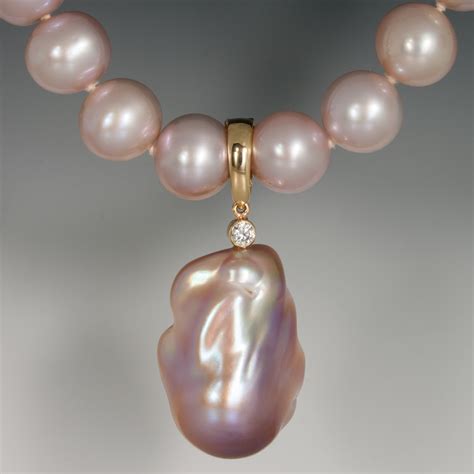 Pearl Enhancer Large Pink Baroque Pearl With Diamond 14ky