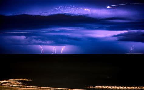 Lightning Clouds Storm Ocean Hd Wallpaper Nature And Landscape