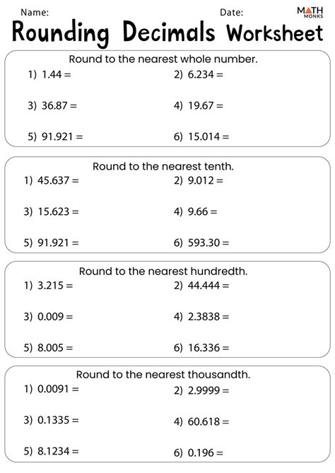Rounding Decimal Numbers Worksheets With Answers