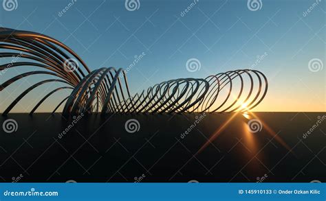 Curved Modern Bridge At Sunset 3 Dimensional Realistic Curving Modern