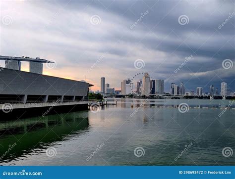 Singapore Scenes View Of Marina Bay From Marina Barrage Stock Photo