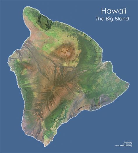 Hawaii The Big Island Satellite Image Wall Map