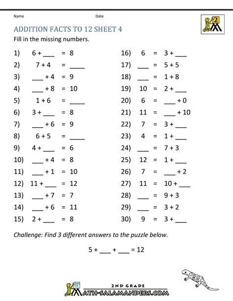 addition facts worksheet   grade multiplication math facts