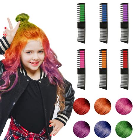 Hair Chalk 6 Color Hair Chalk Comb Set Non Toxic Washable Temporary