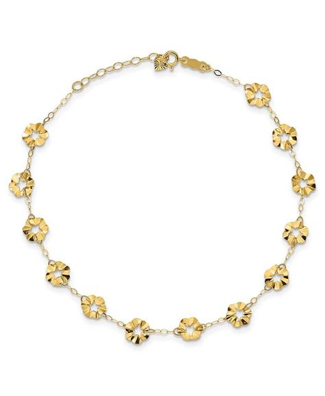 Macys Flower Anklet With 1 Extender In 14k Yellow Gold Macys