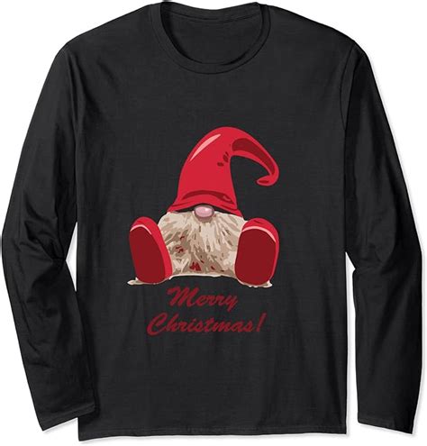 Merry Christmas Holiday Gnome Long Sleeve T Shirt Uk Fashion