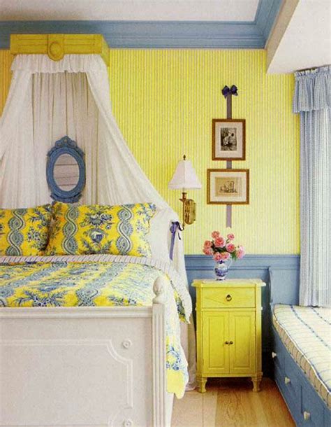 French Bedroom In Yellow And Blue Interiors By Color