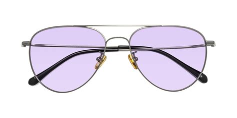 Gunmetal Classic Titanium Aviator Tinted Sunglasses With Light Purple Sunwear Lenses Hindley