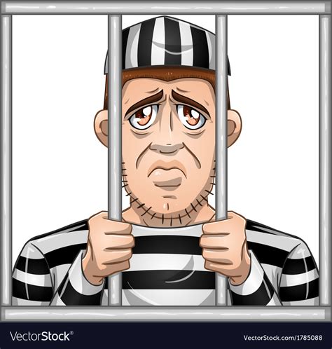 A Cartoon Prisoner Looks Sadly From Behind Bars Stock Vector Image