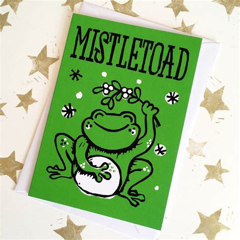 These are cards you can personalize and print at home. funny christmas card pack mistletoad pun five or 10 by woah there pickle | notonthehighstreet.com
