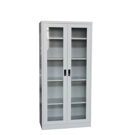 Swing Glass Door Open Shelf Cabinet Metal Storage Cabinet With 4 Shelved Storage Cabinet With