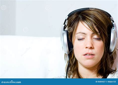 Woman Wearing Headphones Stock Image Image Of Eyes Speakers 8684427