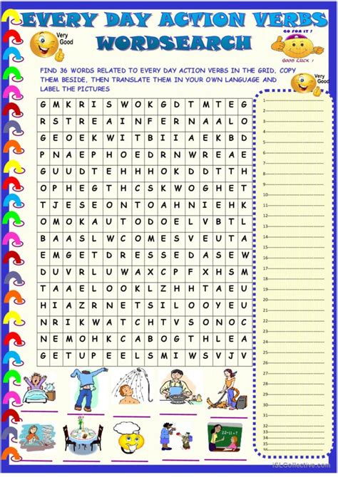 Action Verbs Word Search Puzzle Esl Worksheets For Ki