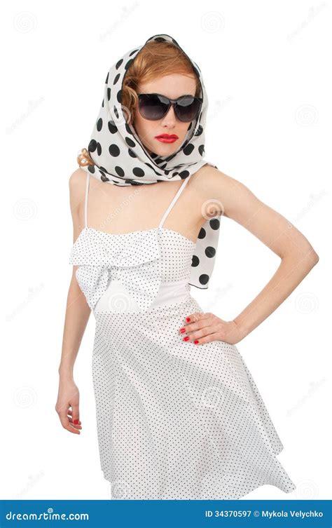 Beautiful Pinup Woman Stock Image Image Of Glasses Headscarf 34370597