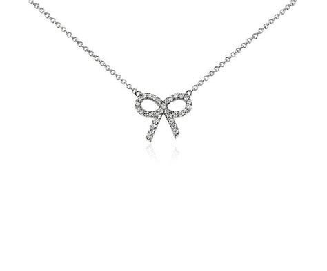 Mini Diamond Bow Necklace In 14k White Gold 18 Ct Tw Blue Nile