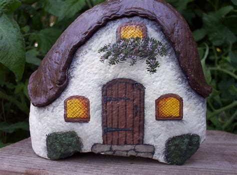 Hand Painted Rock Thatched Roof Cottage I Created A Roof