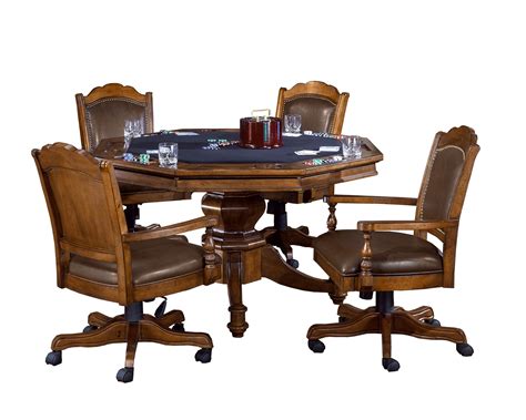 Hillsdale Furniture Nassau Wood 5 Piece Game Table With 4 Caster Chairs