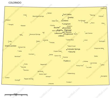 Colorado Outline Map With Capitals And Major Cities Digital Vector